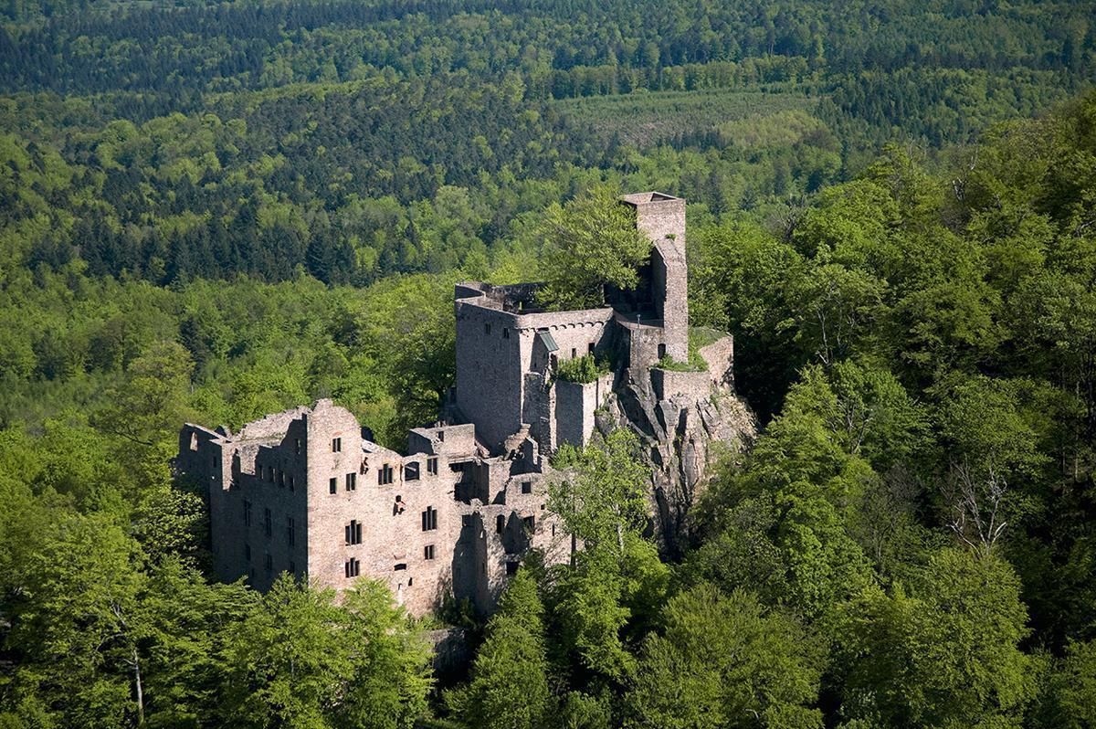 Luftbild des Alten Schlosses Hohenbaden