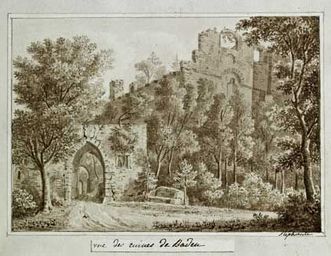 Tuschezeichnung der Burg Hohenbaden von Großherzogin Stephanie von Baden um 1830